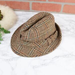 Vintage TRAV'LER By Country Gentleman Brown Plaid Walking Cap Fedora Hat SZ 7